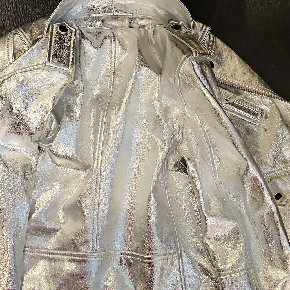 MICHAEL Michael Kors Metallic Silver Leather Jacket - Picture 4 of 4